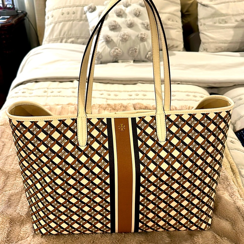 Tory Burch Brown and Cream Tote Bag